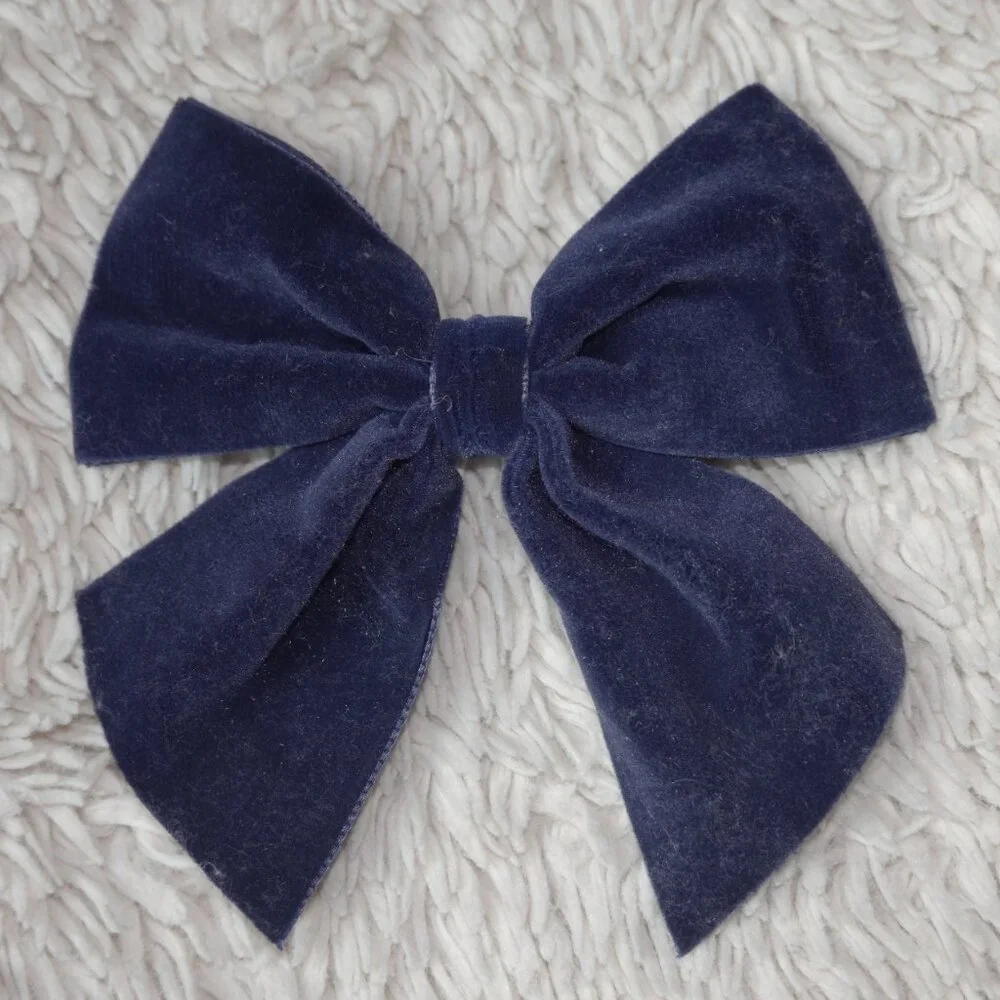 Girls Velvet Navy Blue Hair Bow with Clip
